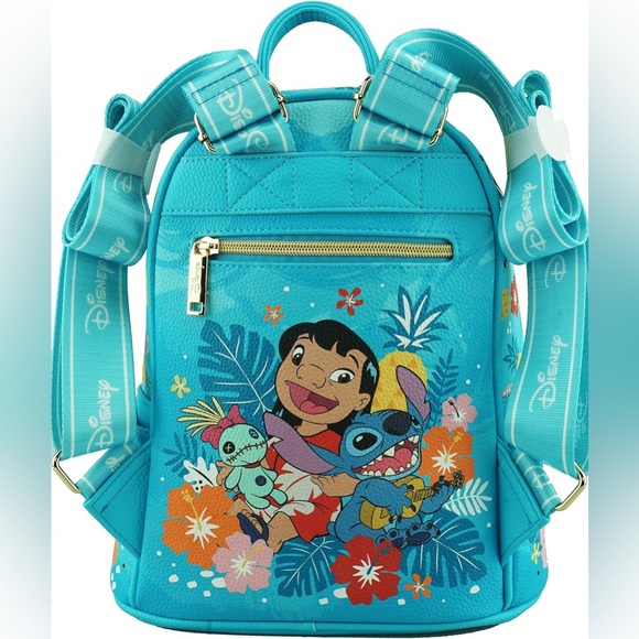 Disney Lilo and Stitch Hula Dance Blue Leather Mini Backpack 11” Adjustable - Picture 2 of 4